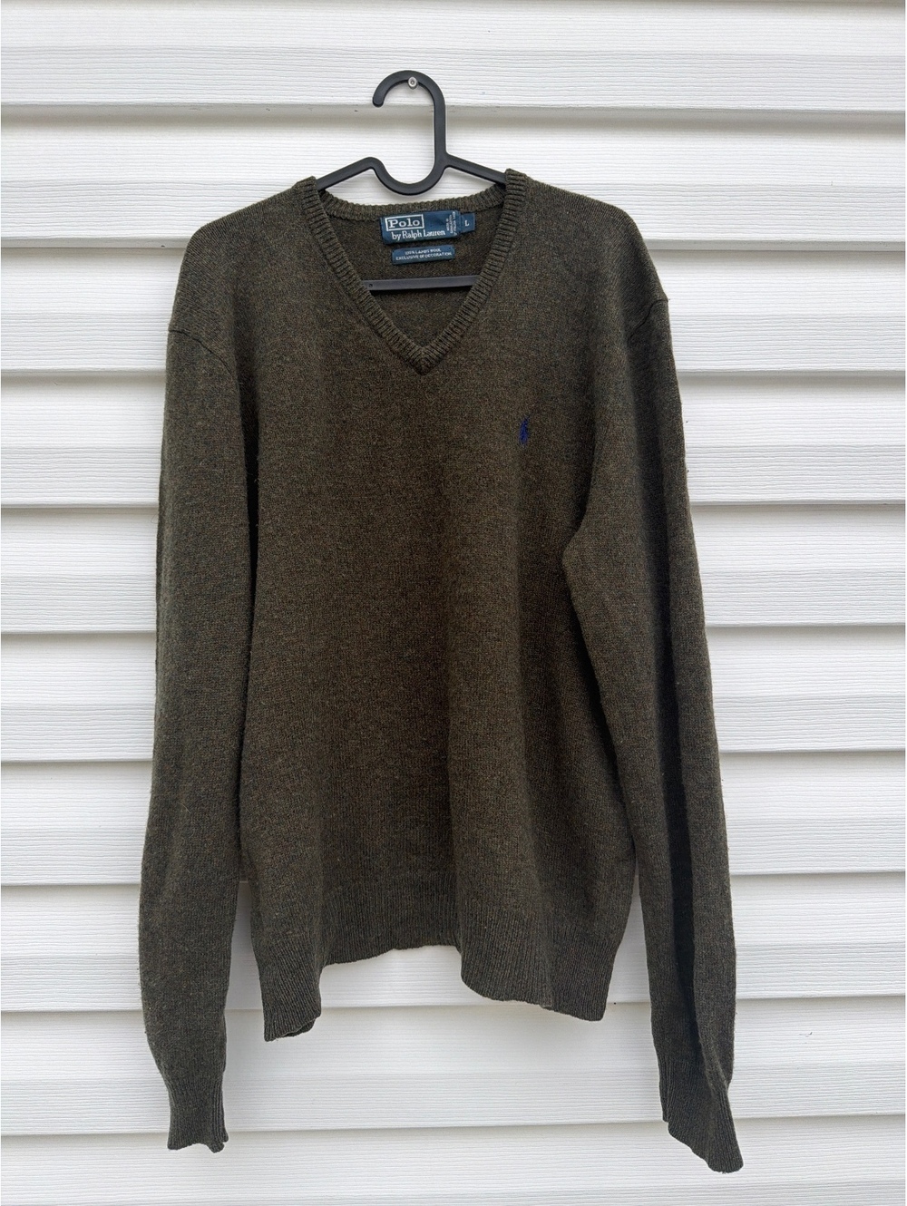 Polo Ralph Lauren Men’s L Brown 100% Lambswool V-Neck Sweater Embroidered Pony